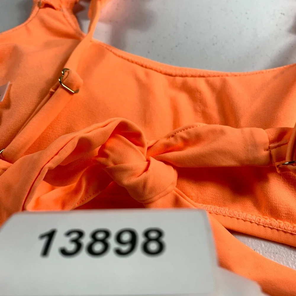 Salt & Cove Bikini Top Womens Medium Peach Ruffle Strap Tie Back Beach Swimwear‎